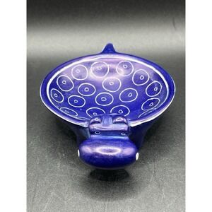 Blue Hand Carved Soapstone House Hippo Trinket Dish w/ White Circles - Kenya